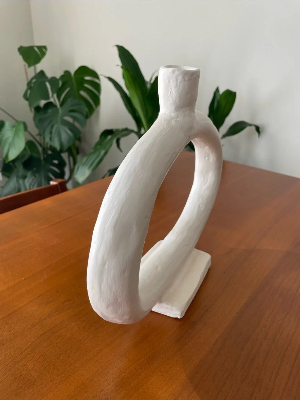 Minimal White Oval Ceramic Candle Hilder- Sculptural Home Accent